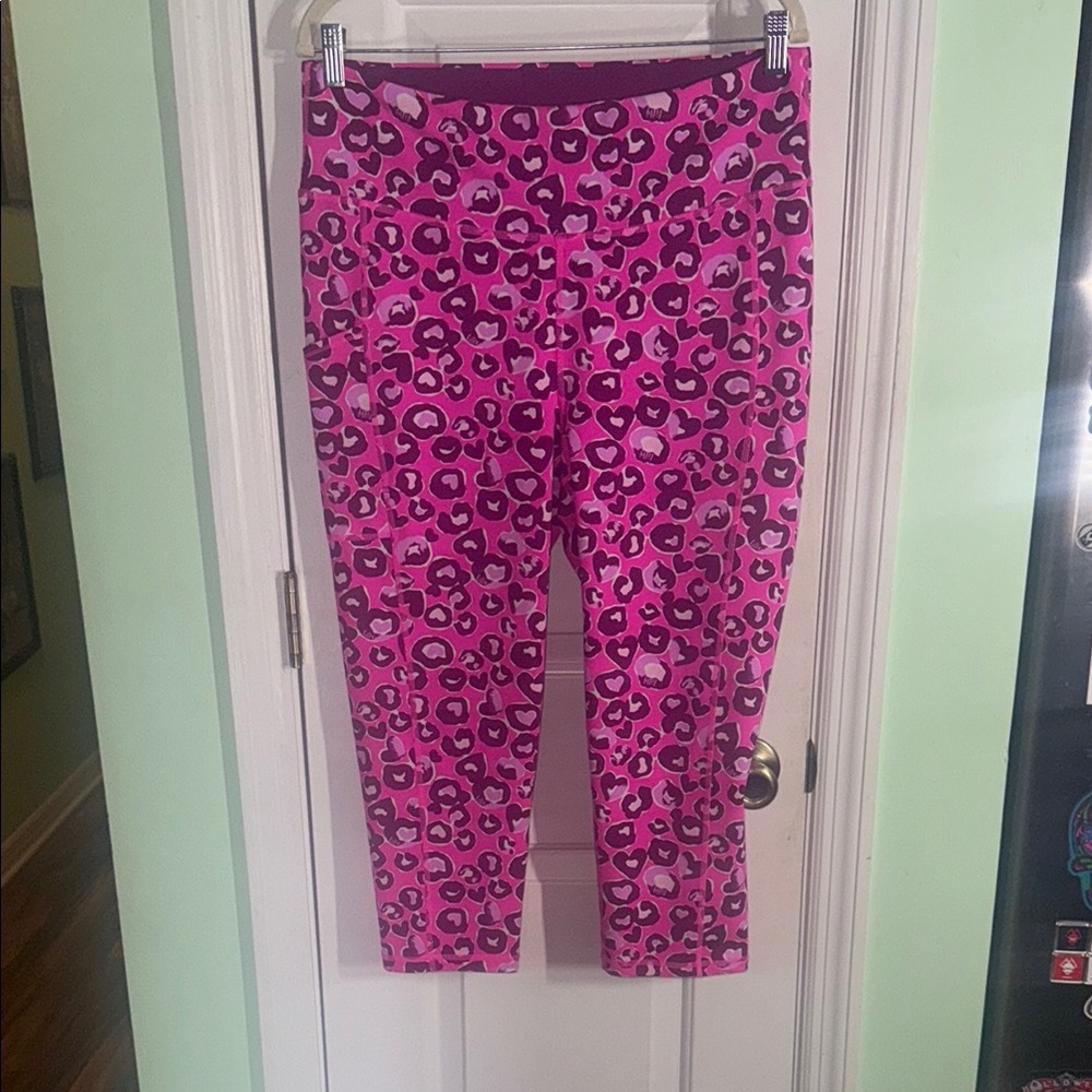 Lilly Pulitzer Pink Don't Be A Cheetah Weekender High Rise Crop Leggings Size XL